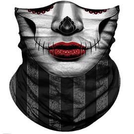 Obacle Skull Face Mask Half for Dust Wind Sun Protection Seamless 3D Tube Mask Bandana for Men Women Durable Thin Breathable Skeleton Mask Motorcycle Riding (Women Light Gray Face Red Lip)