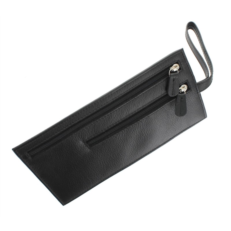 Genuine Leather Security Wallet Pouch with Belt Loop AC501 Black