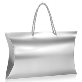 Pineraap 10 Pack Pillow Boxes, 12.6 x 7.8 x 2.3 inches Silver Pillow Candy Box Shiny Gift Box with Handles for Weddings Parties Birthdays Holidays, Silver