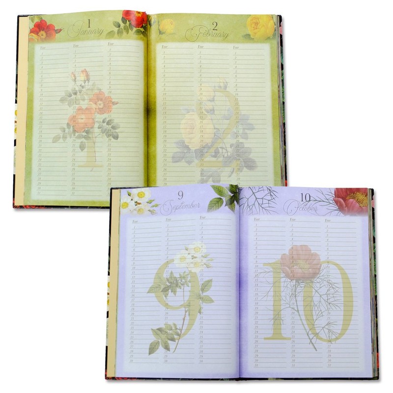 Diacars 2601-G04-010 3 Year Diary Redoute Flower Collection 35th Commemorative