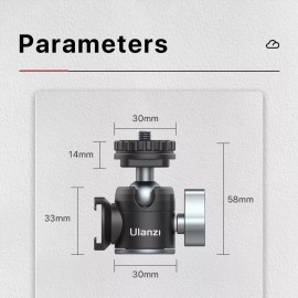 Universal Ulanzi U-60 Metal Ball Head Pan Tilt Dual Cold Shoe Tripod Head Vlog Tripod Head