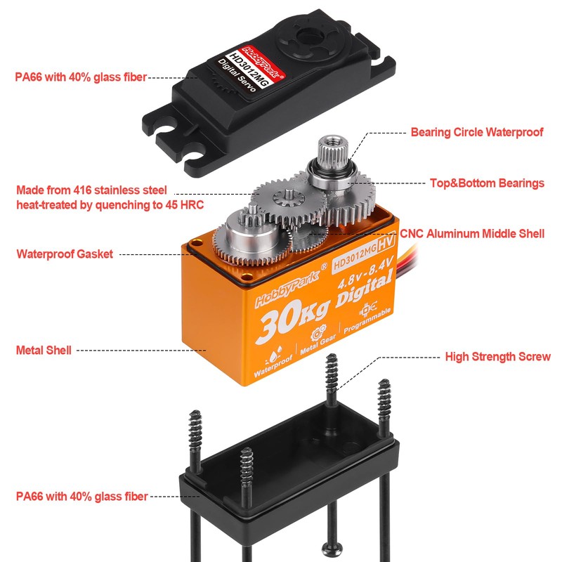 HobbyPark Waterproof 30KG High Torque Servo Motor Metal Gear Digital
