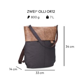Zwei Olli OR12 Women's Backpack Bag (7 L) Handbag & Backpack 2-in-1 Waterproof & Robust Shoulder Bag, Padded Divider Compartment, Portable as Handbag or City Backpack (Night), Night, Contemporary