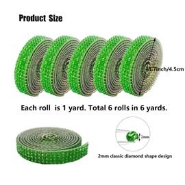 MOODKEY 6Rolls Self-Adhesive Crystal Rhinestone Diamond Ribbon DIY Diamond Bling Crystal Ribbon Sticker Wrap for Craft Tape Roll with 2mm Rhinestones Strips for Craft Phone Car Decor (Green)