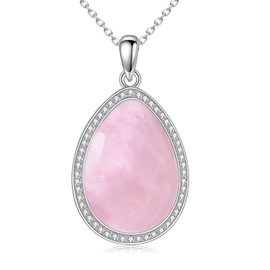 HOPEEZZ Rose Quartz Necklace for Women Sterling Silver Rose Quartz Teardrop Necklace Pink Stone Pendant Jewelry