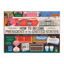 Galison How to Become President of The United States Double-Sided Puzzle, 500 Pieces, 24” x 18” – Jigsaw Puzzle Featuring an Illustration by Caitlin Keegan – Thick Pieces, Challenging Family Activity