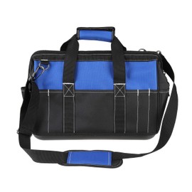 Tahoe Trails 16" Wide Mouth Tool Bag and Organizer for Home, Workshop, or Job Site, Molded Waterproof Base with 21 Pockets and 7 Belt Loops, Padded Handle, Adjustable Shoulder Strap