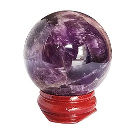 Manekieko 40mm Amethyst Healing Crystal Divination Sphere Sculpture Figurine Gemstone Ball,Feng Shui Chakra Aura Home Desk Decor Decorative Collection,With Wooden Stand