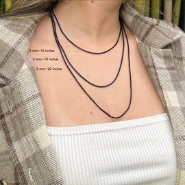 Bowisheet 2MM Black Square Rolo Chain Stainless Steel Round Box Chain Necklace Men Women Jewelry 16Inches