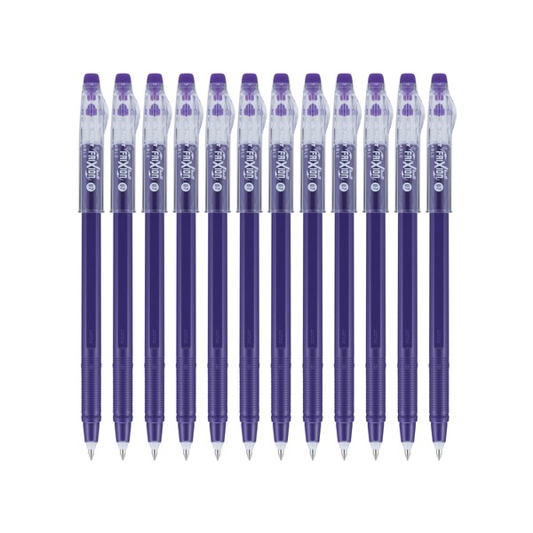 Pilot, FriXion ColorSticks - Bolígrafos de tinta de gel borrables, punta fina, 0,7 mm, paquete de 12, color morado