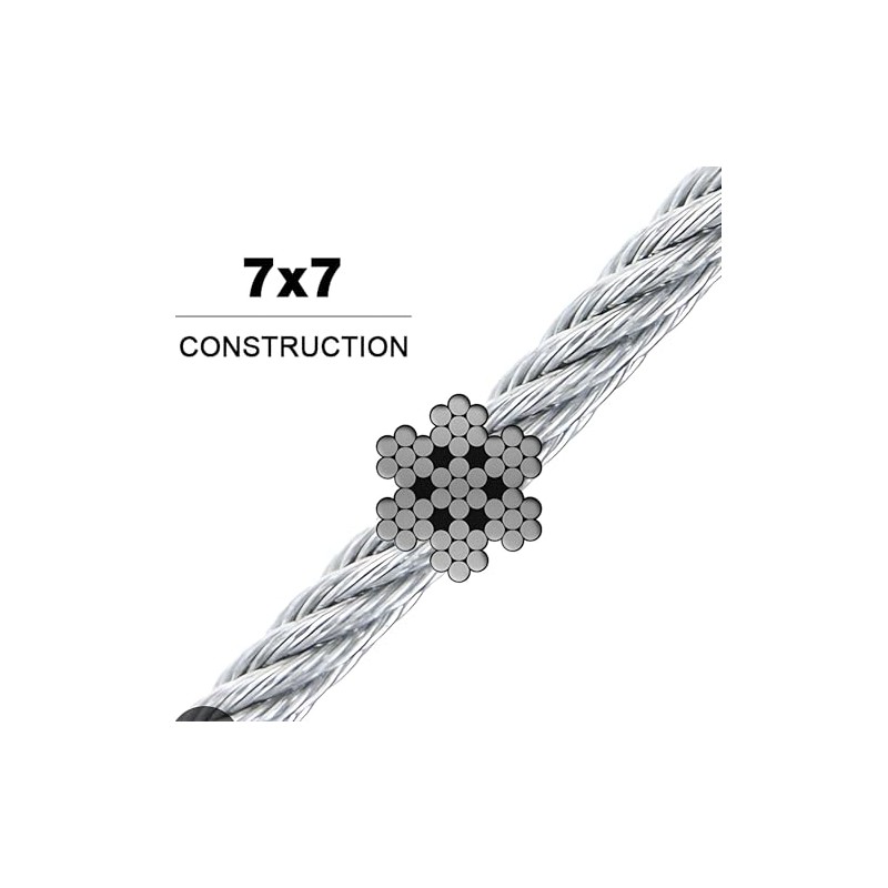 Galvanized Aircraft Cable Wire Rope 1/16" 7x7-3000 ft Reel for