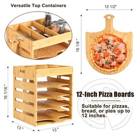 KWYADLUO Pizza Peel Rack Stand Wooden, 4 Pack of 12 Inch Pizza Peels Wood Non-Stick, Pizza Peel Rack Holder with Top Storage Free Container Divider, Cutting Grooves for Easy Pizza and Bread Making