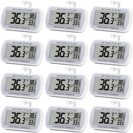 Refrigerator Thermometer Digital Fridge Freezer Room Thermometer Waterproof Large LCD Display Max/Min Record Function White (12)