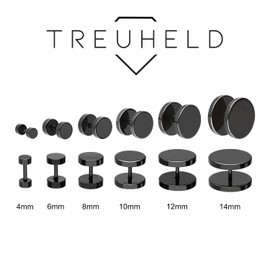 Treuheld® Fake Plug Stud Earrings Titanium - 6 Sizes - Black, Stainless Steel