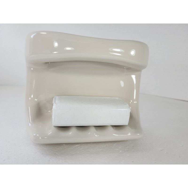 Beige Bone Almond Ceramic Soap Dish Tray Cloth Bar Washcloth