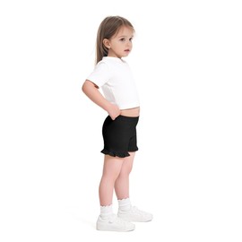 ZUEMET 3 Pack Baby Girls Ruffle Shorts Toddler Cotton Dance Shorts Soft Summer Clothes Size 3T Black+White+Pink