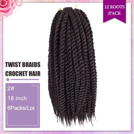 Dingxiu (6 Packs,18 inch) Havana Mambo Twist Crochet Hair Braids Senegalese Twist Crochet Braiding Hair (18", 2#)
