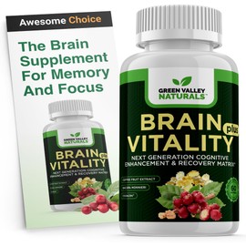 GREEN VALLEY NATURALS Brain Vitality Plus  Suplemento avanzado para la memoria y la concentración, un nootrópico para la claridad mental              