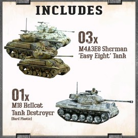 Wargames Delivered Achtung Panzer US Army Tank Force Set- 1/56 Scale Miniatures, Tactical Tanks, Realistic Farmhouses, Cards, Markers, Tokens- Plastic Model Action Figure Kit by Warlord Games