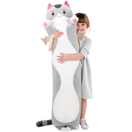 Mewaii Long Cat Plush 5 Sizes, 120% Extra Filling Giant Plushness Kids Body Pillow, Kawaii Cute Grey Cat Stuffed Animals Plushies, Big Long Body Pillow Cat Plush Gift for Girls 36”