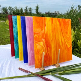 Unicoshape Mosaic Stained Glass Sheets 12” x 12”, 6-Pack (Total 5.8sf), Colorful Cathedral Art and Crafts Sheets for DIY Hobbyists and Projects, Assorted Colors (Red and Yellow Mixed)