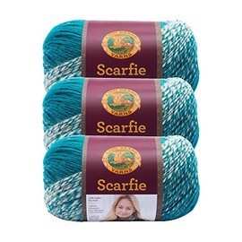 (3 Pack) Lion Brand Yarn 826-215 Scarfie Yarn, Cream/Teal3