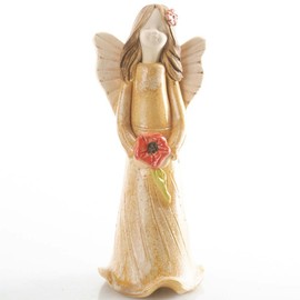 Enigma Supplies Ceramic Angel of Remembrance in Neutral Dress with Red Poppy Quirky and Thoughtful Gift