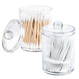 Clear Acrylic Storage Jar, 1/2/6 Counts Mini Clear Storage Box with Lid, Home Organizer for Cotton Swab, Cotton Ball, Cotton Round Pads, Floss Picks - Color: Clear, Specification: Pack of 6