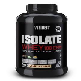 Weider Isolate Whey 100 CFM. Vanilla Flavour. Protein powder with high-quality whey protein isolate. Highly soluble. Up to 33 g protein in 1 serving. Without aspartame. Low sugar. 908 g