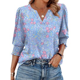 Cute Summer Tops for Women Plus Size Beach Vacation Essentials Spring Break Clothes Womens 3/4 Sleeve Boho Tops Floral XL
