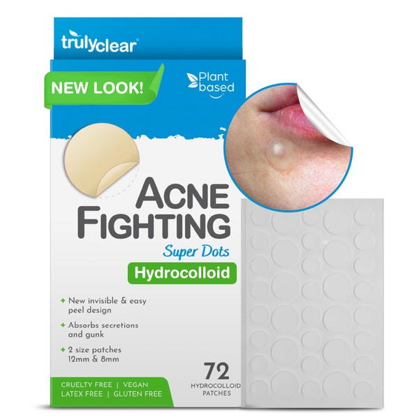 Truly Clear Hydrocolloid Acne Pimple Patches for Face & Body - Ideal for Cystic Acne, Zit & Blemishes - Cruelty Free Acne Dot, Spot Stickers, Acne Cover Patch - Overnight Results - 1 Pack (72 Count)