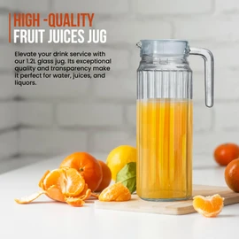 STERUN Glassy Transparent Fridge Water Fruit Juices Liquors Jug with Lid 1.2L Capacity