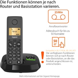 Gigaset Pure 120A Cordless DECT Telephone with Answering Machine - ECO DECT - Call Protection - Illuminated Display - Hearing Aid Compatible, Anthracite Black [Compatible in DE, IT, FR, NL, BE, Che,