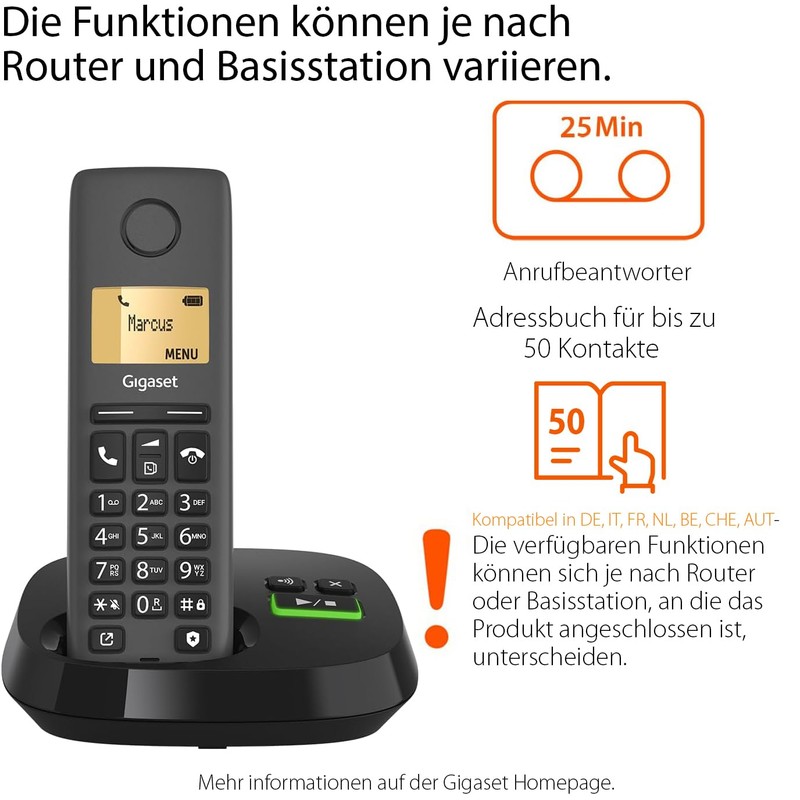 Gigaset Pure 120A Cordless DECT Telephone with Answering Machine -