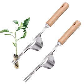 Weeder Stainless Steel Weeder with Handle Weeder Garden Hand Weeder with Wooden Handle Manual Weeder Garden Tool for Digging, Weeding, Loosening, Gift for Gardeners Gardeners (2 Sets)