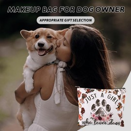 Sudaporn Dog Puppy Makeup Bag Just A Girl Who Loves Dogs Comsetics Pouch for Dog Lover Owner Birthday Gift Portable Storage Bag Canvas Travel Toiletry Bags for Women Pet Owner Zipper Pouch