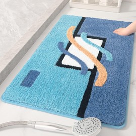 Loismood Ultra Absorbent Bath Mat Non Slip and Machine Wash Bathroom Rug Thick Fluffy Bath Carpet for Shower, Bedroom and Kitchen (31"x20", Blue)