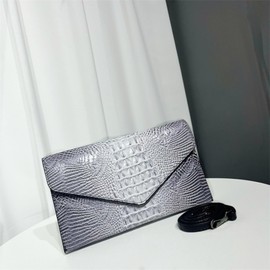 IAMUHI Women Vegan Leather Crocodile Evening Clutch Handbag Envelope Alligator Crossbody Bag Shoulder Purse Wallet, Grey