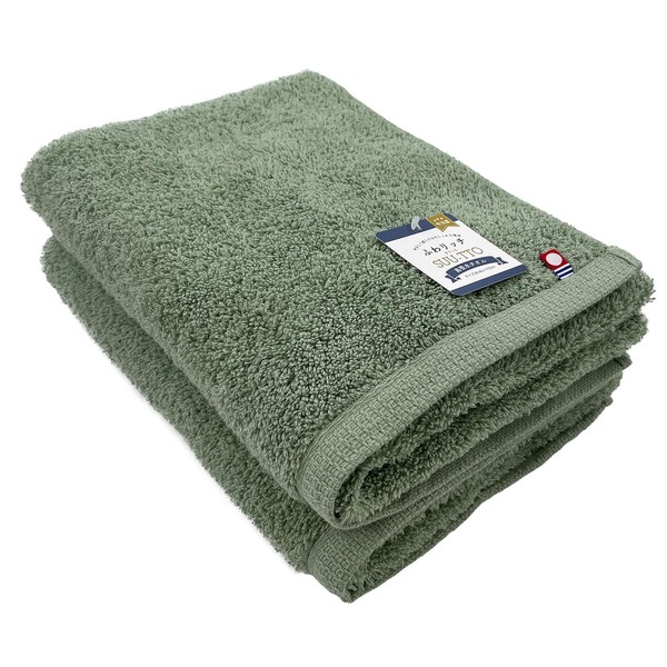 Imabari Towel Brand Fuwa Rich Suutto Mini Bath Towel, 15.7 x 43.3 inches (40 x 110 cm), Olive Green, Set of 2, Super Zero Use, 100% Cotton, Volume, Water Absorbent, Fluffy, Made in Japan