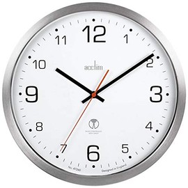 Acctim Atomik Wall Clock Non-Ticking Sweep Radio Controlled Brushed Metal Case Titanium 30cm
