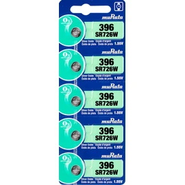 Murata 396 Battery SR726W 1.55V Silver Oxide Watch Button Cell (5 Batteries)
