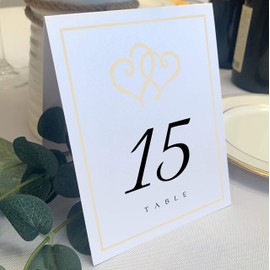 Linked Hearts and Border Wedding Table Numbers (Select Color/Quantity), White, Ivory, 1-30, Double Sided, Tent or Use in a Stand, Great for Parties & Restaurants