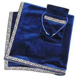 INIBUD Tarot Cloth Velvet for Tarot Cards with Pouch, 25.6 x 25.6 inches (65 x 65 cm), Divination Telling, Luxury, Thick (Blue)
