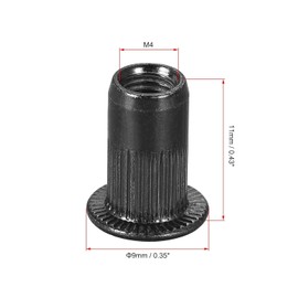 TA-VIGOR 50Pcs M4 Rivet Nuts, Carbon Steel Zinc-Plated Knurled Flat Head Threaded Insert Nut Black for Automotive Furniture