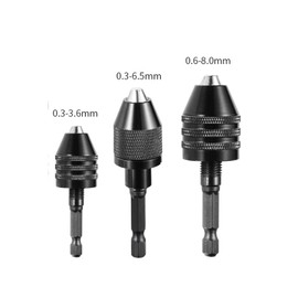 3 Pcs Hexagonal Shank Keyless Drill Chuck Adapter, Drill Chuck Conversion Tool, Hex Shank Keyless Drill Chuck Adapter, Mini Drill Chucks Adapter 0.3-6.5 mm&0.3-3.6 mm&0.3-8mm for Micro Drill Bit