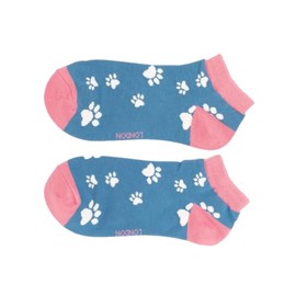 MISS SPARROW Dog Paw Print Trainer Socks No Show Super Soft Bamboo Blend Denim 1 Pair