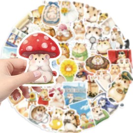 50PCS Hamster Stickers for Bumper,Scrapbook,Skateboard,Water Bottle,Notebook,Suitcase,Laptop,Cute Animal Cartoon Waterproof Sticker,Teens Sticker,Kawaii Cartoon Hamster Aesthetic Vinyl Sticker