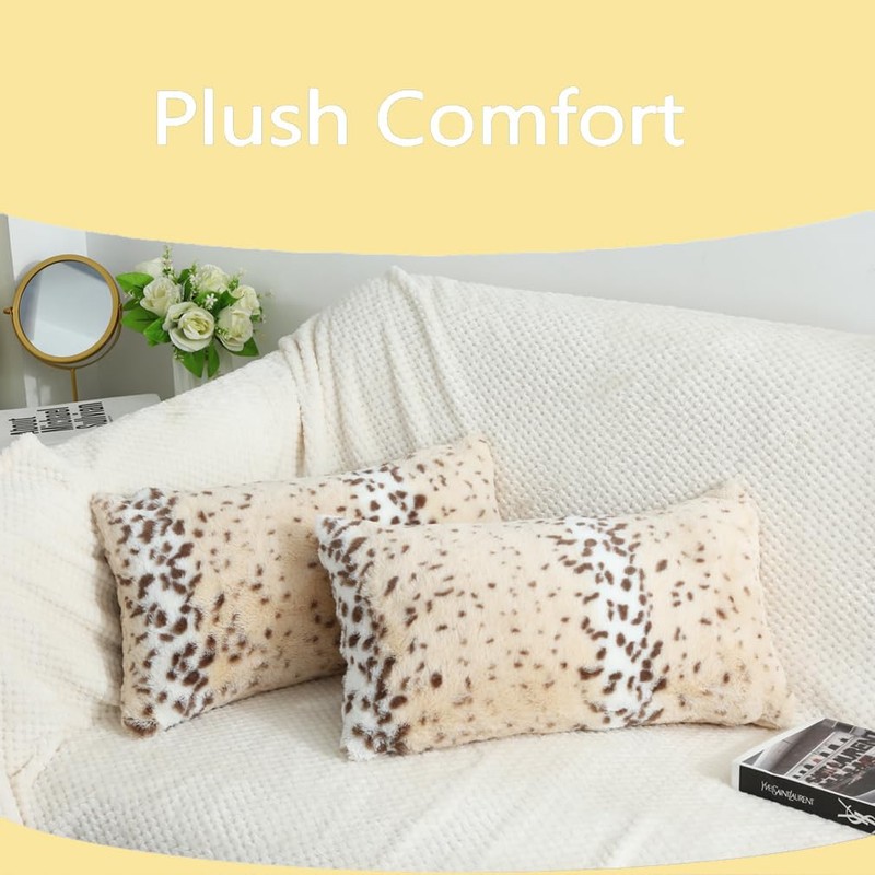 Entua Snow Leopard Cheetah Fur Lumbar Throw Pillows Covers 12"x20"