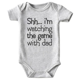 shh I'm Watching the game with dad Baby Boy Clothes Unisex Funny Baby Girl Bodysuit gray 0-3Months