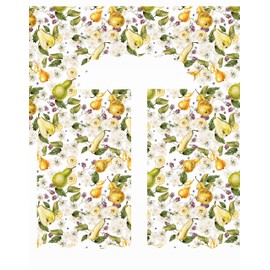 Violet Linen European Fruits Flowers Pattern, Polyester Woven Printed Fabric, Pears Flowers, 1-60" x 18", 2-of 30" x 36" Decorative Window Treatment Kitchen Curtain Tiers and Swag Valance